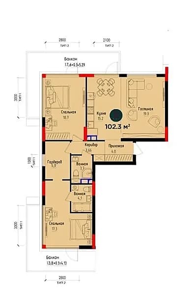 Продается 3х комнатная квартира,ЖК Воза NRG,Ул Циалковского,102.3м2 — 1