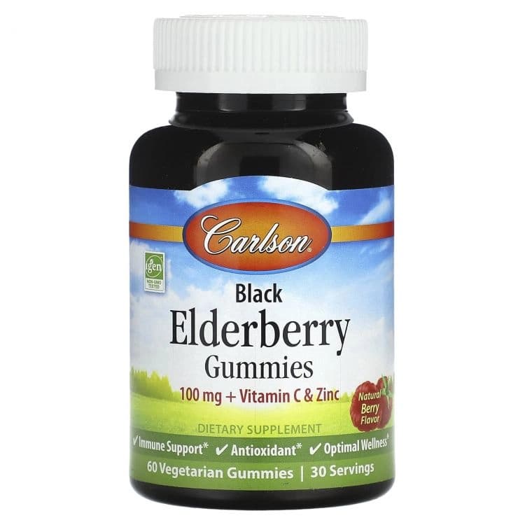 Carlson, qora budayli (elderberry) gommalar, tabiiy mevali ta'mi bilan, 100 mg, 60 vegetarian gomma tabletka (1 gomma tabletkada 50 mg) — 2