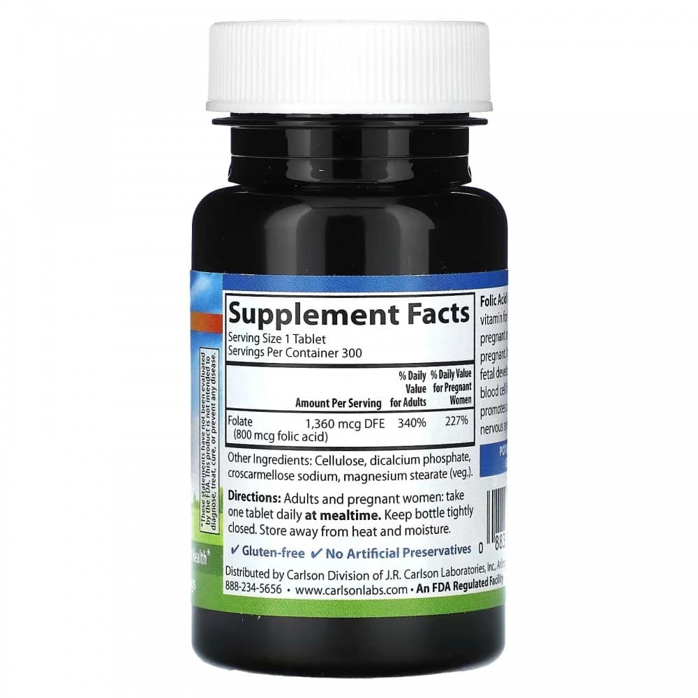 Carlson, Foliy kislotasi, 800 mkg, 300 vegeterian tabletka (02663) — 3