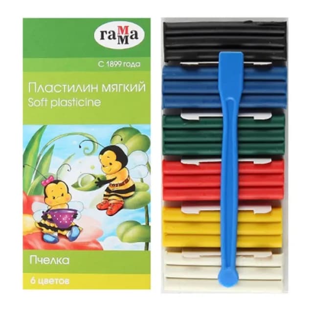 Mumli yumshoq plastilin "Asalari" gammasi, 6 xil rangli, 90 g, stekli, karton qadoq 280029Н — 1