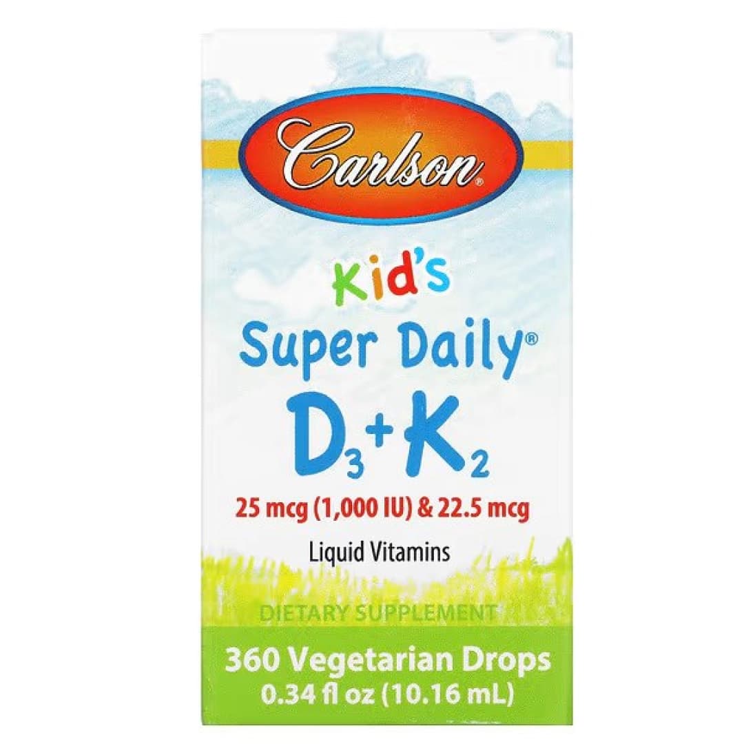 Carlson Labs, Kids, Super Daily D3+K2, 25 mcg (1000 ME) va 22,5 mcg, 10,16 ml (0,34 suyuq unsiya) (10530) — 1