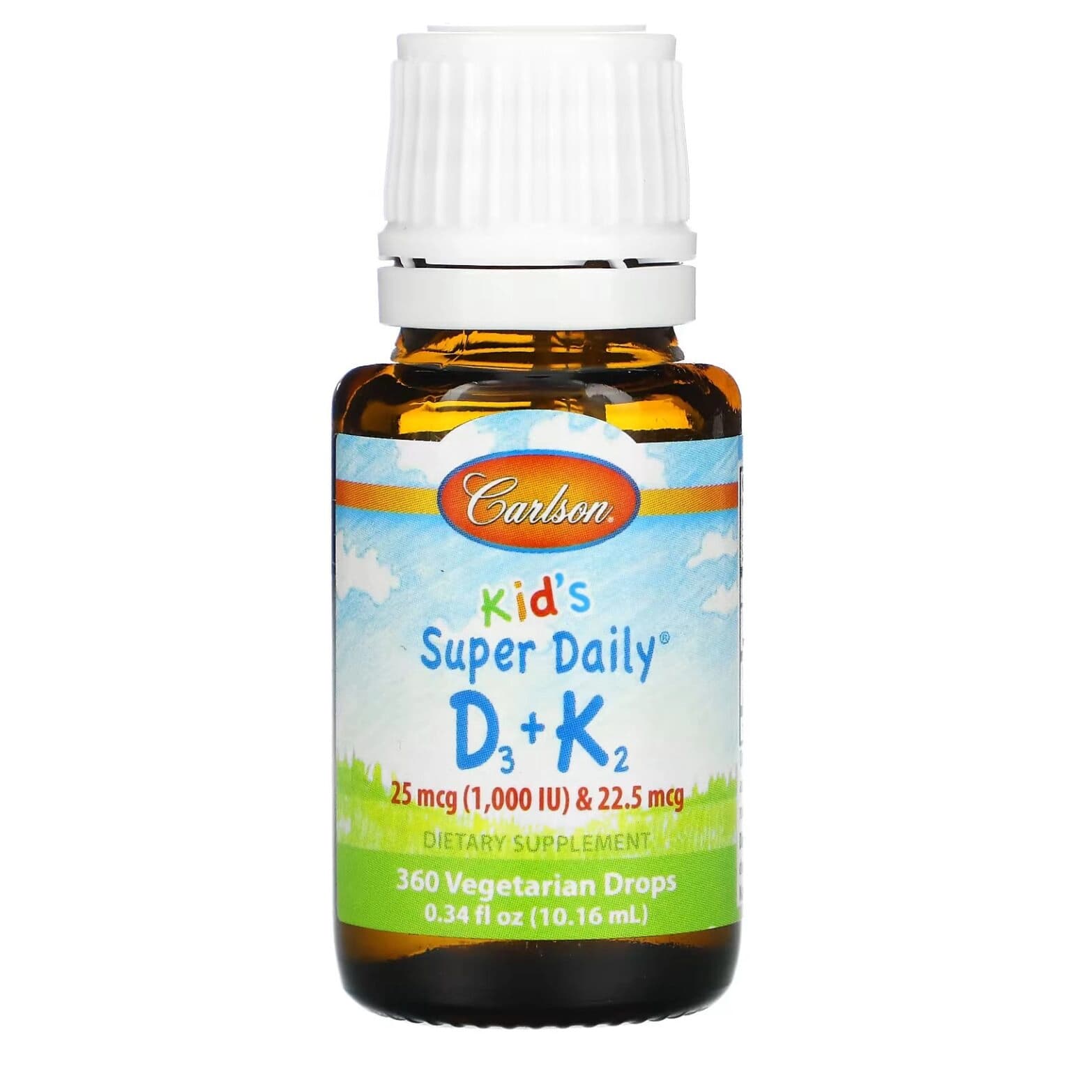 Carlson Labs, Kids, Super Daily D3+K2, 25 mcg (1000 ME) va 22,5 mcg, 10,16 ml (0,34 suyuq unsiya) (10530) — 4