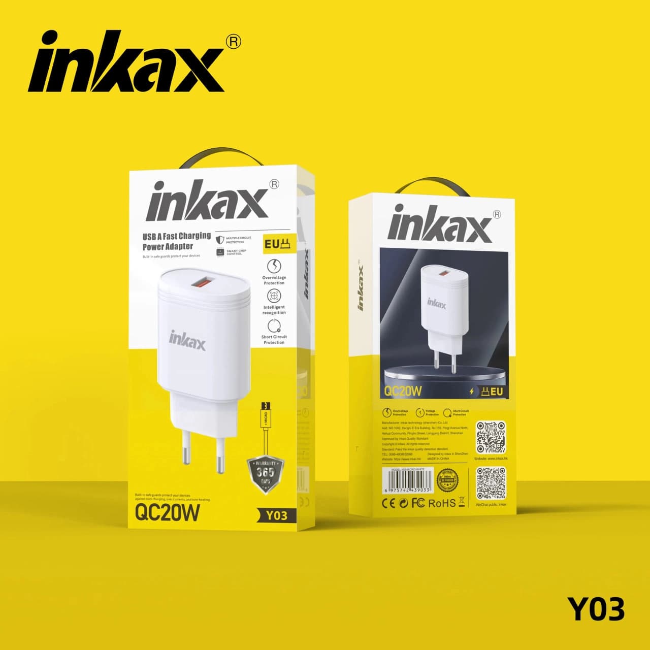 Inkax Y03 USB-A to TYPE-C QC20W zaryadlash qurilmasi — 3