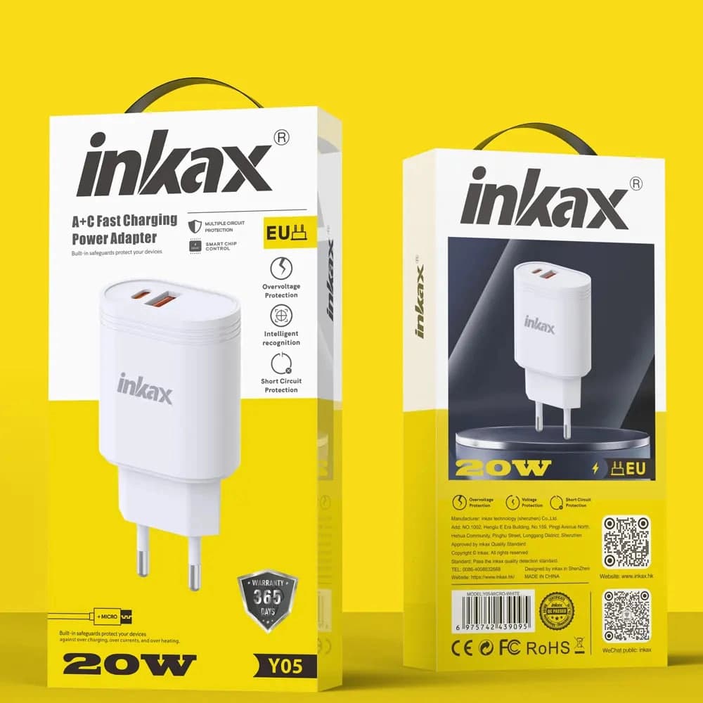 Inkax Y05 USB-A+Type-C 20W zaryadlash qurilmasi — 3