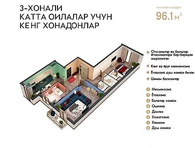 3-х комнатная квартира Новостройка с кадастром — 1