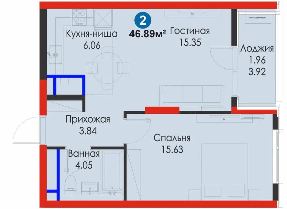 1ком.кв в новостройке от застройщика, ключи - февраль 2027г — 1