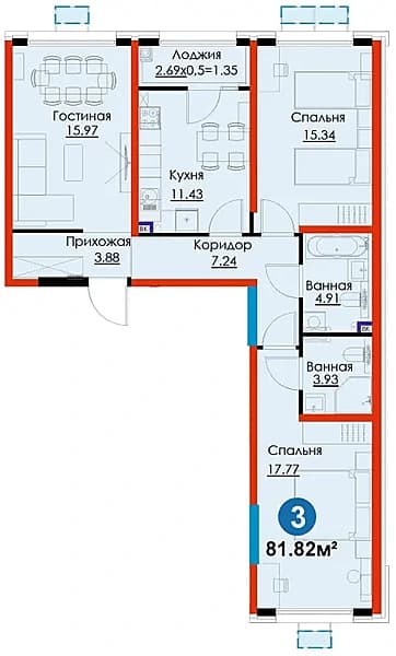 3к квартира Новый Узбекистан | ПВ 20 122y.e. FIX PRICE — 1