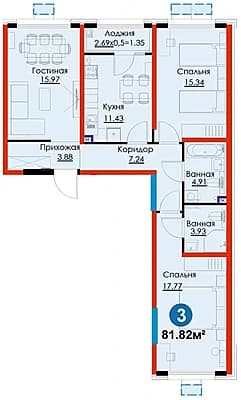 3к квартира Новый Узбекистан | ПВ 20 122y.e. FIX PRICE — 1