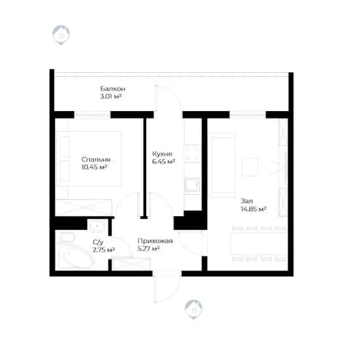 2к квартира, 43 м² — 1