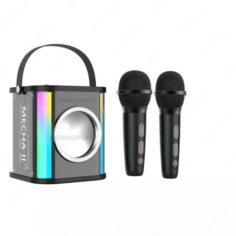 Маленькая домашняя портативная Bluetooth Колонка для караоке, двойной беспроводной микрофон, звуковая шкатулка для прямого эфира, FM-радио,... — 4