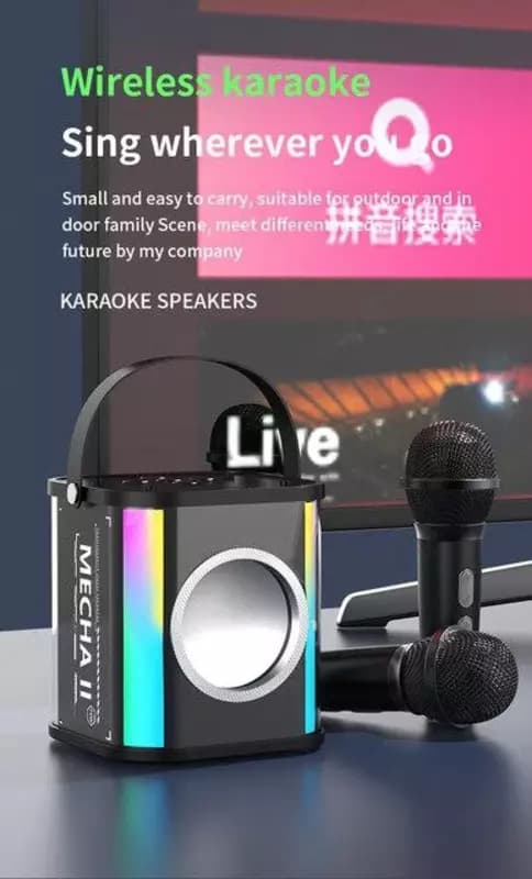 Маленькая домашняя портативная Bluetooth Колонка для караоке, двойной беспроводной микрофон, звуковая шкатулка для прямого эфира, FM-радио,... — 6