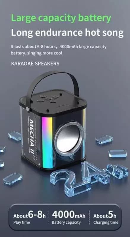 Маленькая домашняя портативная Bluetooth Колонка для караоке, двойной беспроводной микрофон, звуковая шкатулка для прямого эфира, FM-радио,... — 7