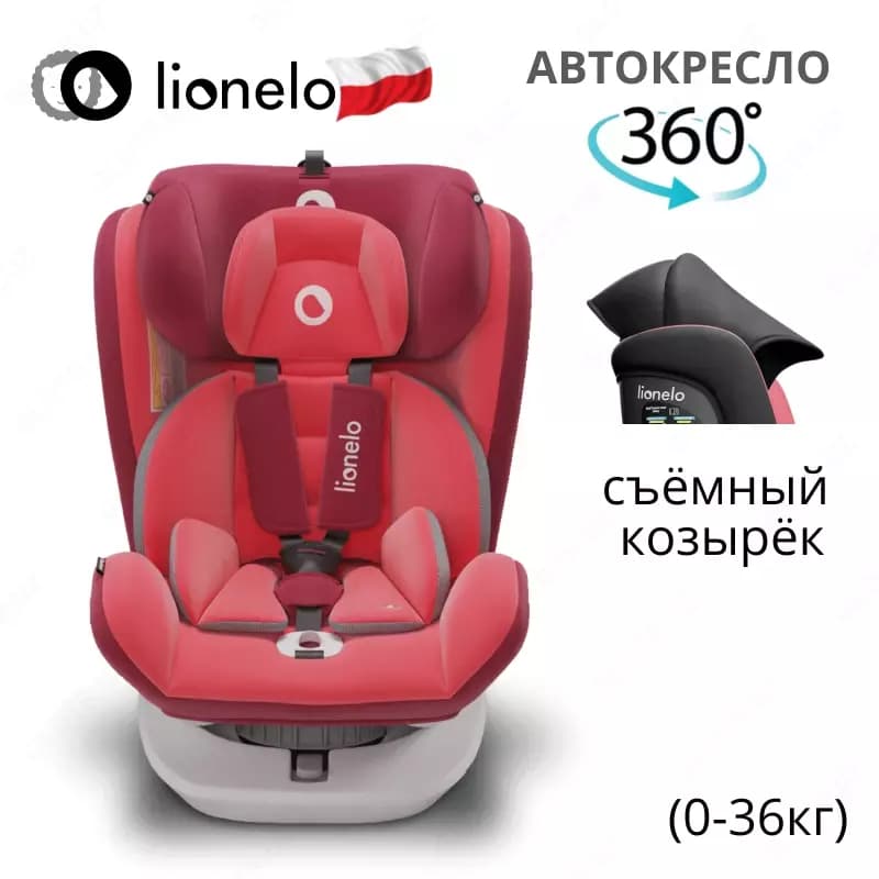 BASTIAAN Red ❤️ - автомобильное кресло от Lionelo 🇵🇱 (Польша) Вращение (0-36 кг) 360 ° — 3