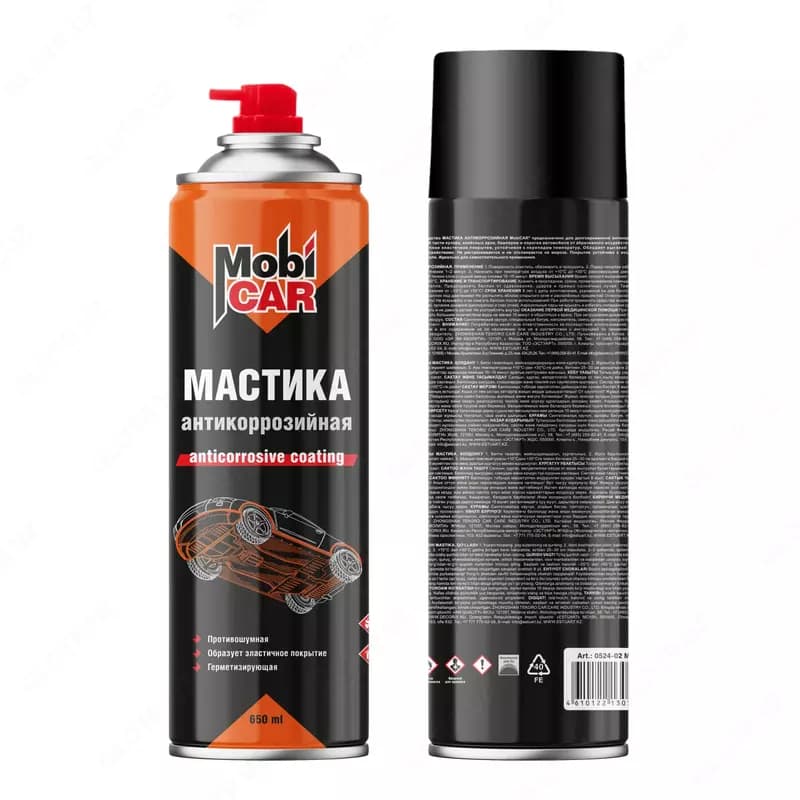Аэрозольная мастика "MobiCAR" 0524-02 MC, антикоррозийная, 650 мл (Черная) NEW — 1