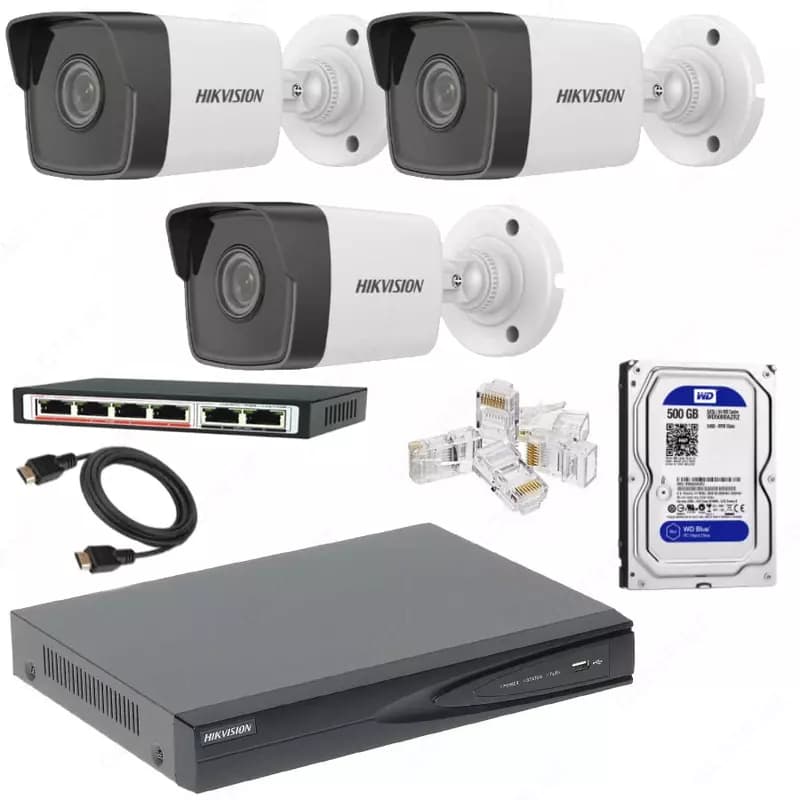 Готовый комплект IP-Видеонаблюдения на 3 камеры ”Hikvision” 4мпх — 1