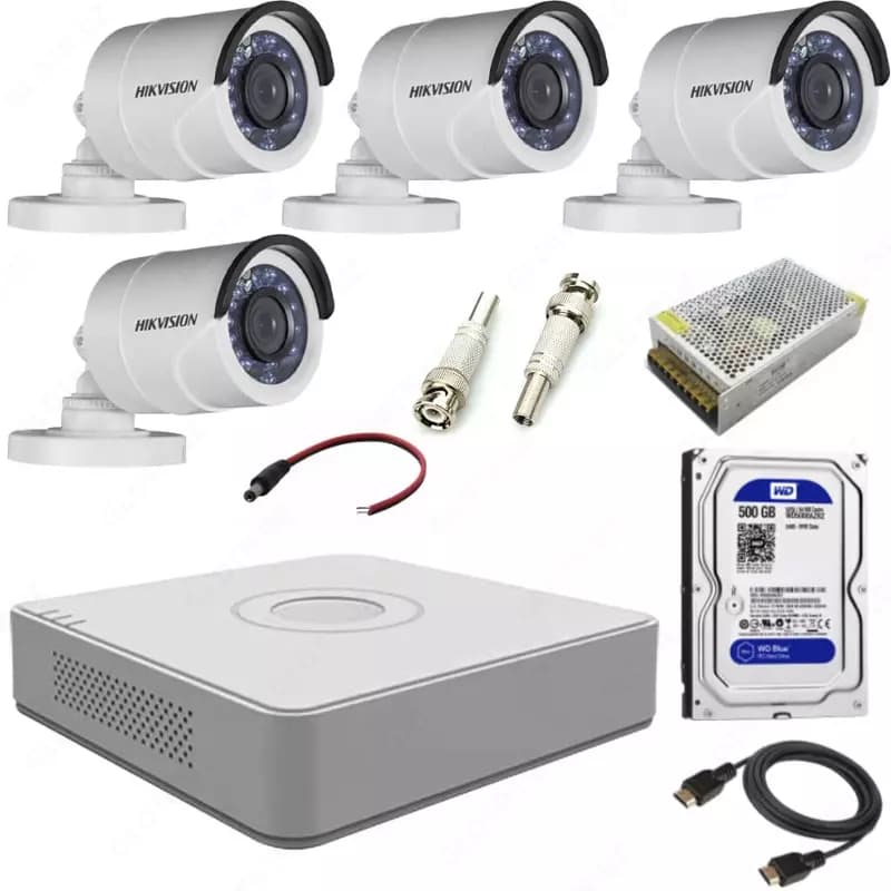 Готовый комплект HD-Видеонаблюдения на 4 камеры ”Hikvision” 2мпх — 1