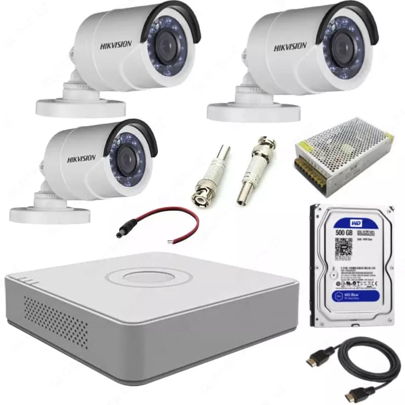 Готовый комплект HD-Видеонаблюдения на 3 камеры ”Hikvision” 2мпх — 1