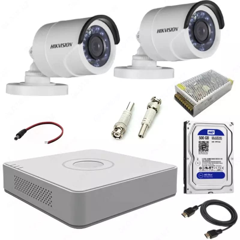 Готовый комплект HD-Видеонаблюдения на 2 камеры ”Hikvision” 2мпх — 1