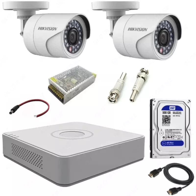 Готовый комплект HD-Видеонаблюдения на 2 камеры ”Hikvision” 1.3мпх — 1