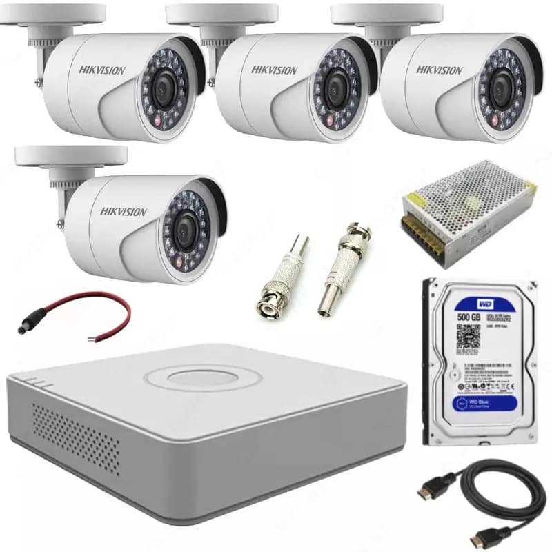 Готовый комплект HD-Видеонаблюдения на 4 камеры ”Hikvision” 1.3мпх — 1