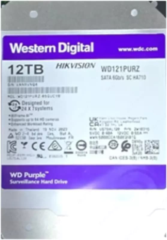 Профессиональный диск HDD-12ТБ WD121PURA для видеонаблюдения - HIKVISION - (ОРИГИНАЛ) — 1
