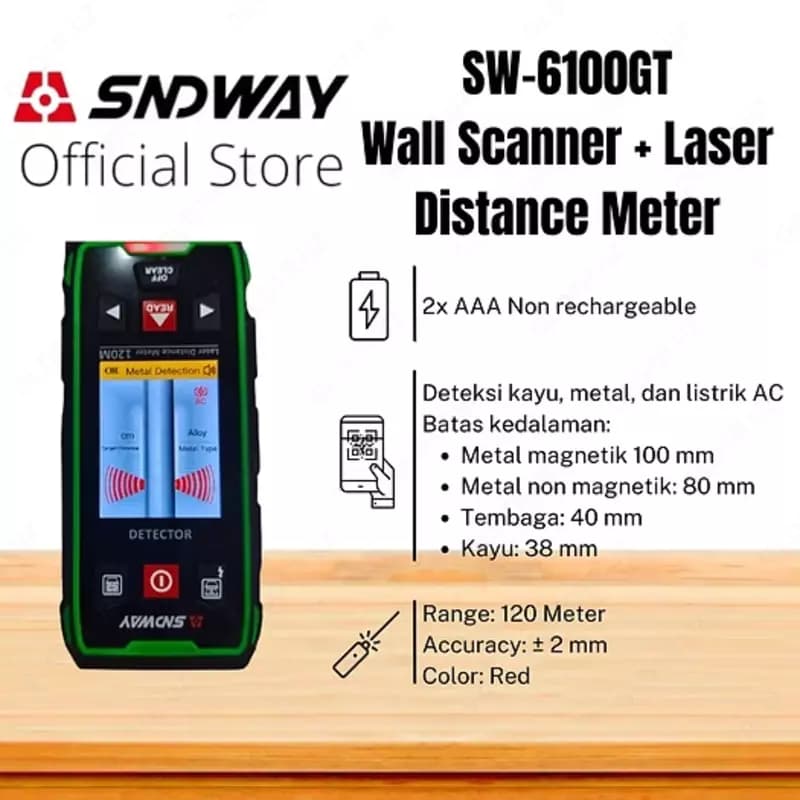 SNDWAY SW-6100GT — 2 в 1: Детектор скрытой проводки и Лазерная рулетка (120м) — 1