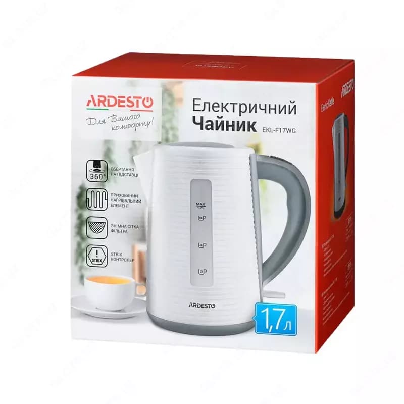 Электрочайник Ardesto EKL-F17WG 1.7л/2150Вт/strix контроль/цвет белый + серый, — 4