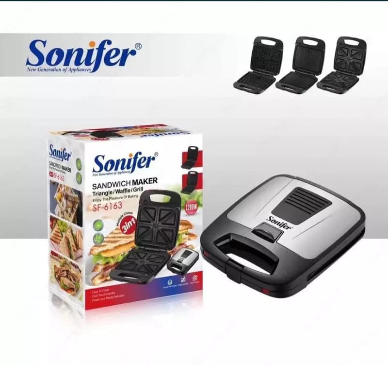 Вафельница 3 в 1 ”SONIFER” SF 6163, 1200W (Стальной/черный) — 1