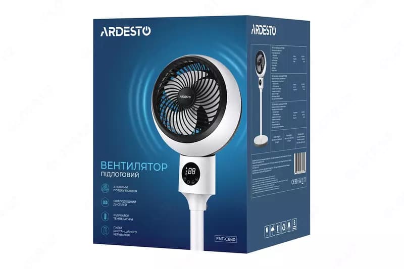Вентилятор напольный Ardesto FNT-C880, высота 88 см, дисплей, таймер, пульт ДУ, белый/чёрный — 4