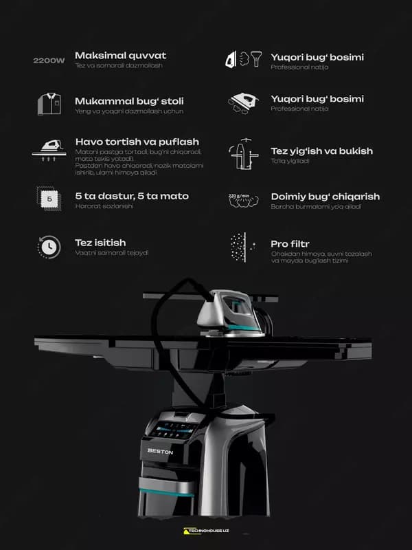 Гладильная система Beston Black Edition отпариватель — 6
