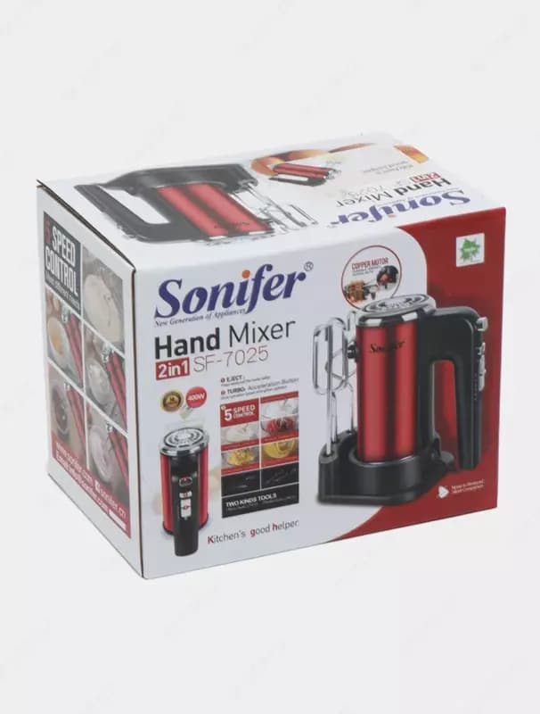 Ручной миксер ”Sonifer” SF-7025, 2 насадки, 400W, 5 скоростей+турбо режим (Красный/черный) — 5