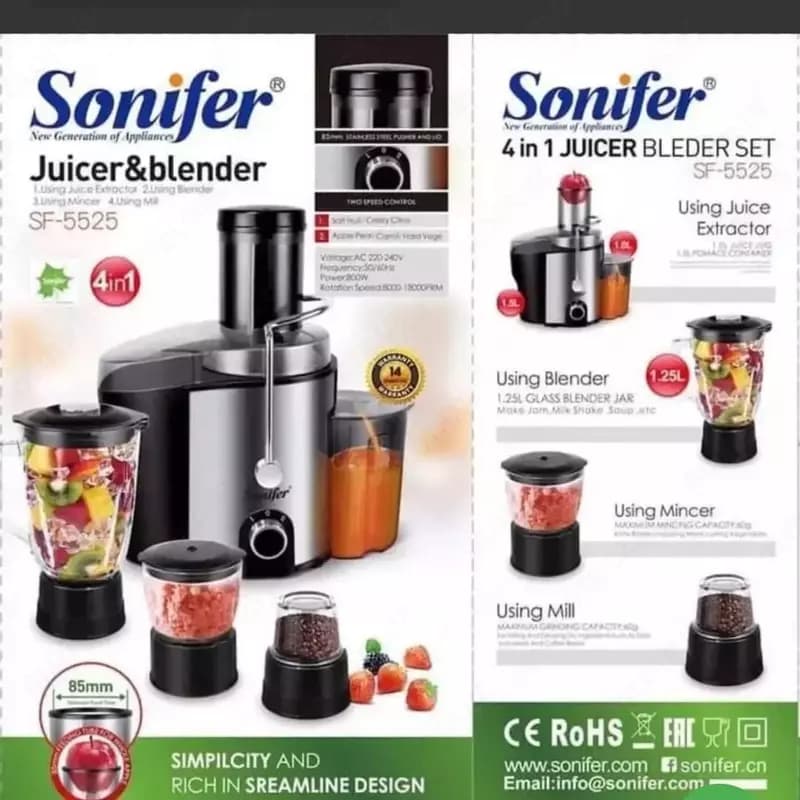 Кухонный комбайн 4 в 1 ”SONIFER” SF-5525, 800 W (Серебристый/черный) — 3