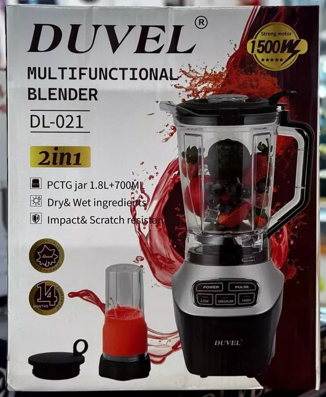 Бытовой высокоскоростной блендер 2 в 1 (стационарный) ”DUVEL” DL-021, 1500W, 1.8 л/700 мл., 3 скорости (Германия) — 2