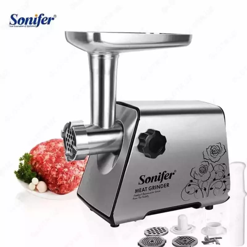Электрическая мясорубка (нерж. сталь) ”Sonifer” SF-5016, 1200W, реверс, 3 диска (Китай) Ассортимент — 1