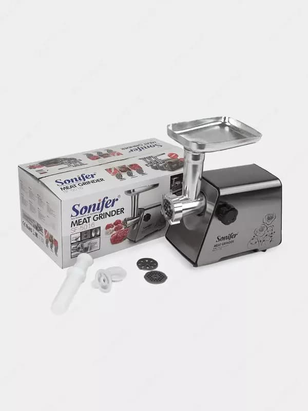 Электрическая мясорубка (нерж. сталь) ”Sonifer” SF-5016, 1200W, реверс, 3 диска (Китай) Ассортимент — 3