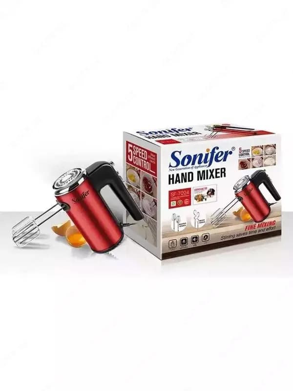 Ручной миксер ”Sonifer” SF-7024, 400 Вт, 5 режимов, Турбо режим, 4 насадки (Китай) Красный/черный — 3