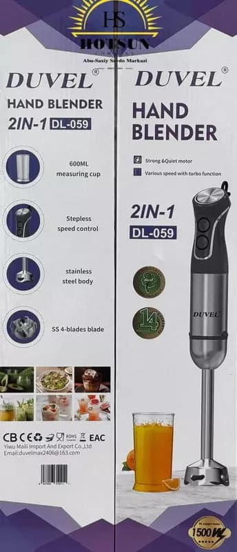 Бытовой блендер (погружной) 2 в 1 ”DUVEL” DL-059, 1500W, 600 мл., 4 ножа (Германия) — 2