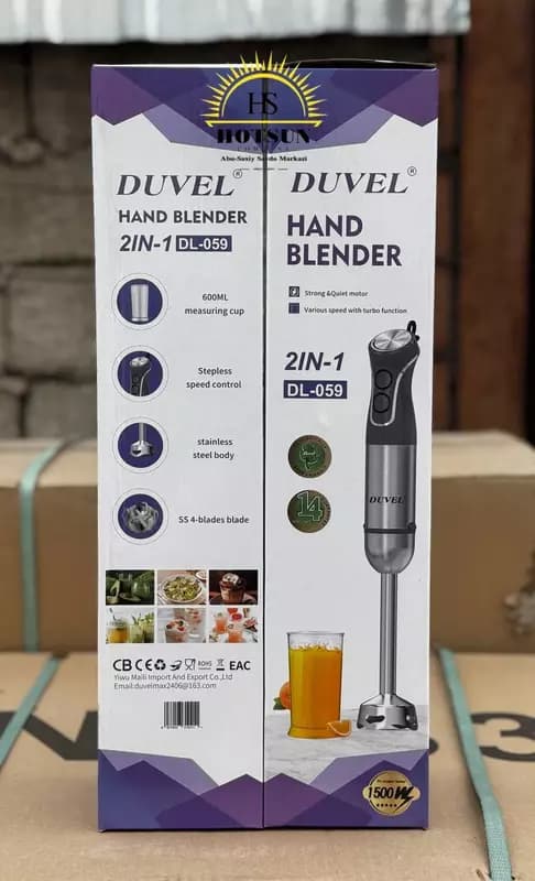 Бытовой блендер (погружной) 2 в 1 ”DUVEL” DL-059, 1500W, 600 мл., 4 ножа (Германия) — 3