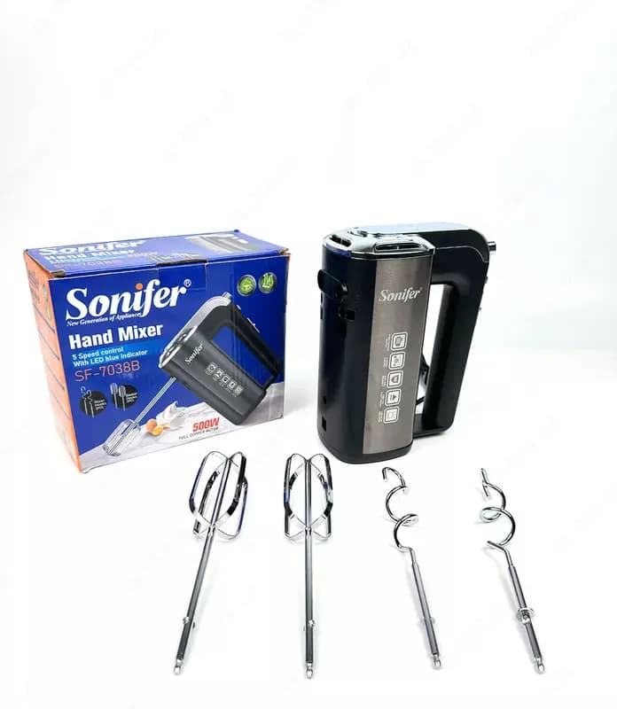 Ручной миксер ”Sonifer” SF-7038C, 500 Вт, 5 режимов, Турбо режим, 4 насадки (Китай) Металлик/черный — 1