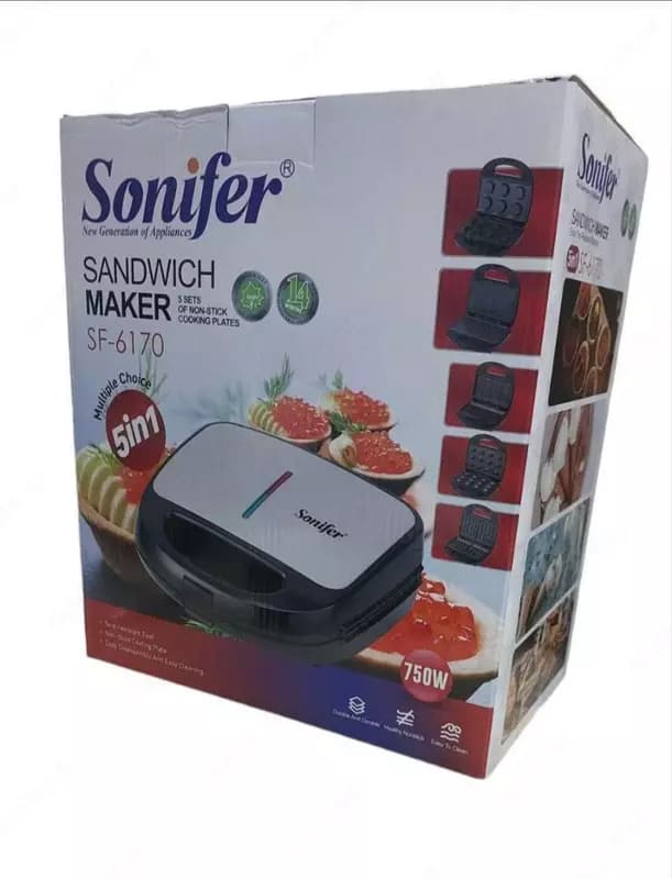 Тостер - сендвичница 5 в 1 ”SONIFER” SF-6170, 750W (Стальной/черный) — 5