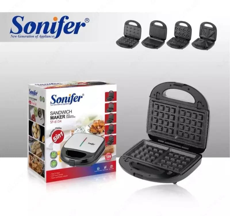Тостер - сендвичница 5 в 1 ”SONIFER” SF-6154, 750W (Стальной/черный) — 1