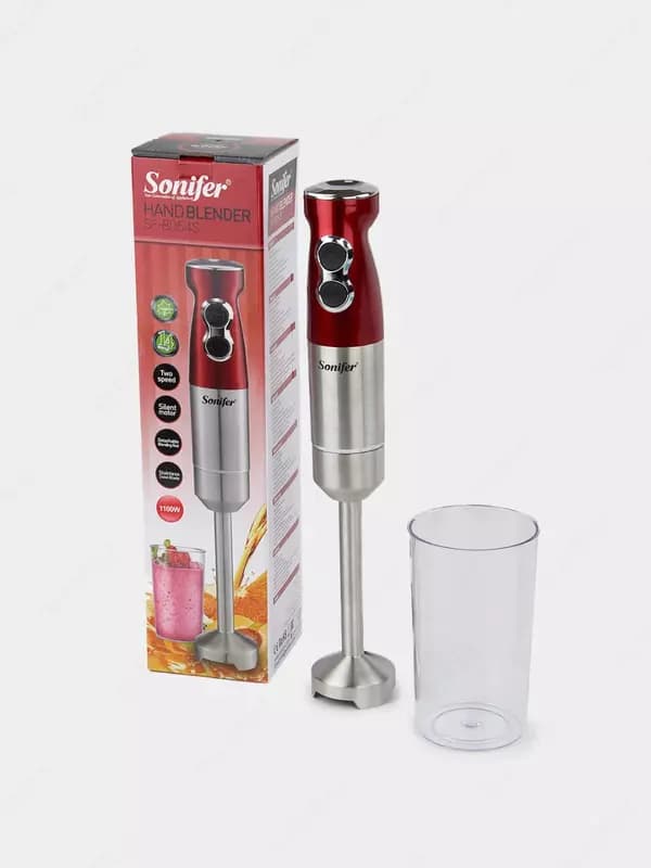 Погружной блендер ”Sonifer” SF-8054S, 1100W, Турбо режим, стакан 800 мл. (Китай) Красный/металлик — 3