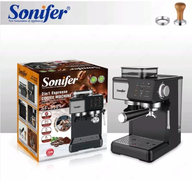 Автоматическая кофеварка с кофемолкой 2 в 1 ”Sonifer” SF-3589, 1350Вт, 1.8 л (Китай) Металлик/черная — 3