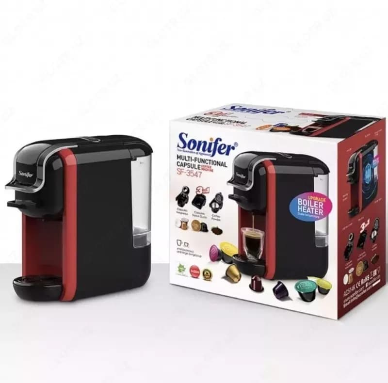 Кофемашина 3 в 1 (капсульная) ”SONIFER” SF-3547, 1450W (Черная/красная) — 1