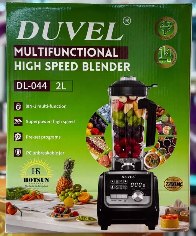 Бытовой высокоскоростной блендер 8 в 1 (стационарный) ”DUVEL” DL-044, 2200W, 2 л., таймер (Германия) — 2