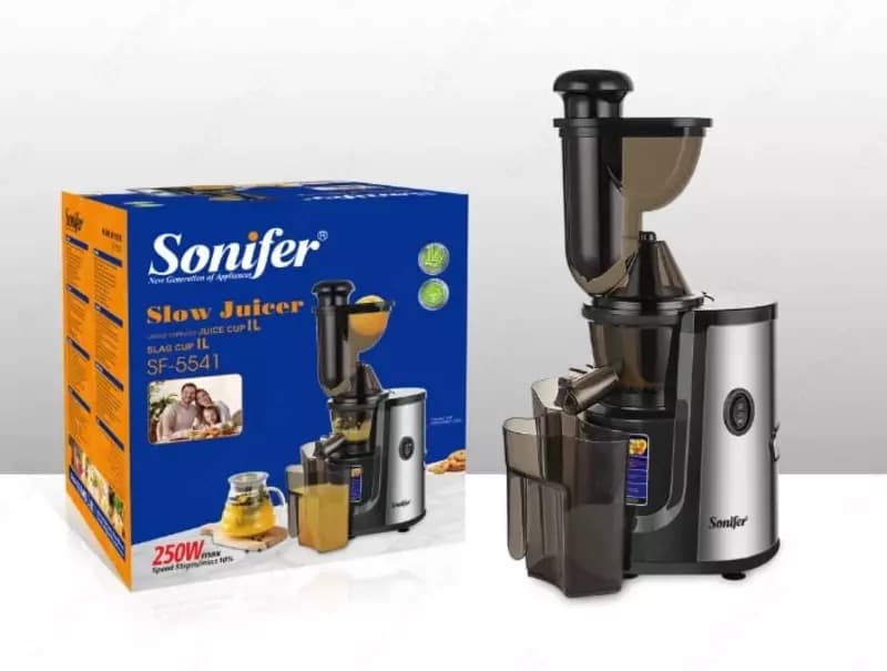 Бытовая соковыжималка (шнековая) ”Sonifer” SF-5541, 2500-2700Вт, емкость 1 л. (Китай) Металлик/Черная — 2