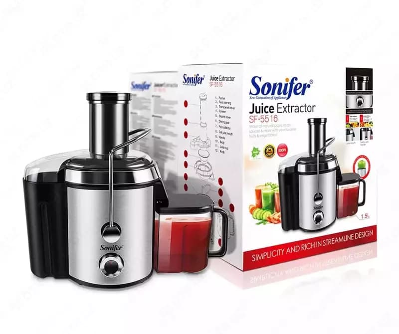 Соковыжималка (центробежная) ”SONIFER” SF-5516, 800W, 1.5 л/550 мл (Металлик/чёрный) — 1