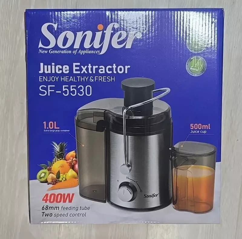 Бытовая соковыжималка (центробежная) ”Sonifer” SF-5530, 400Вт, 2 скорости, 500/1000 мл. (Китай) Металлик/Черная — 4