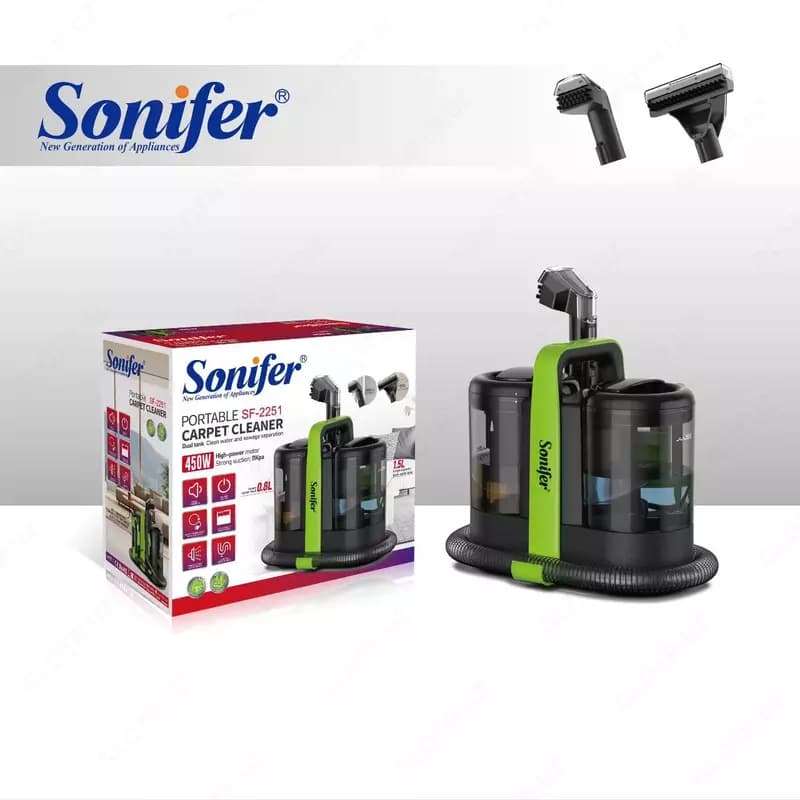 Моющий пылесос ”SONIFER” SF-2251, 450W, 0.8 л (Черный/зеленый) — 1