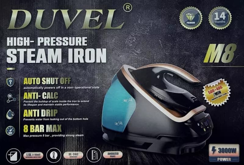 Бытовой отпариватель одежды (паровой утюг) ”DUVEL” М8, 3000W, 40 г/мин, 1.9 л. (Германия) Черный/синий — 1